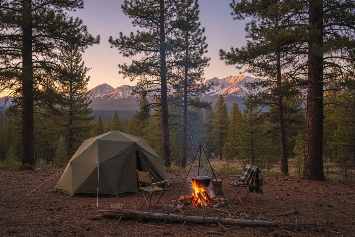 Outdoor Scenery with Tent and Campfire